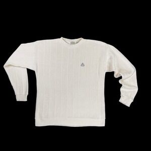 IZOD Sweater Men Large Ivory Long Sleeve Logo USA Academia VTG
